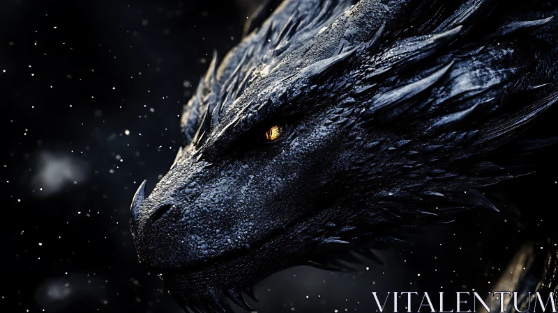 Midnight dragon listens to softly falling cosmic embers