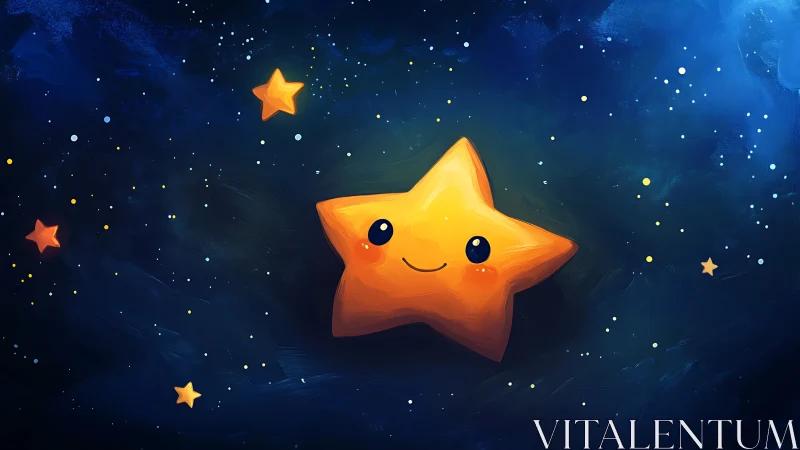 Smiling anthropomorphic star rendered with soft digital brushwork