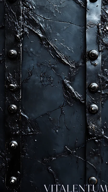 Industrial steel panel texture with riveted vertical bands.