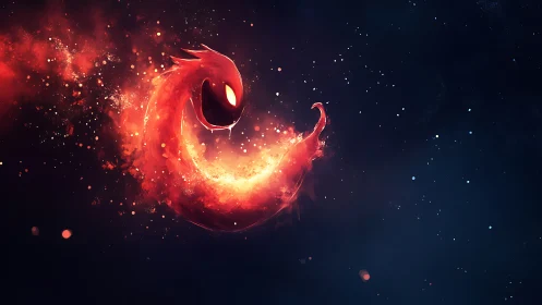 Plasma serpent entity coalescing within deep cosmic void.