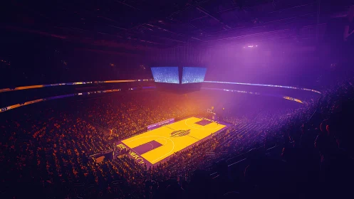 Neon-soaked arena glow over a fever-bright basketball battle.