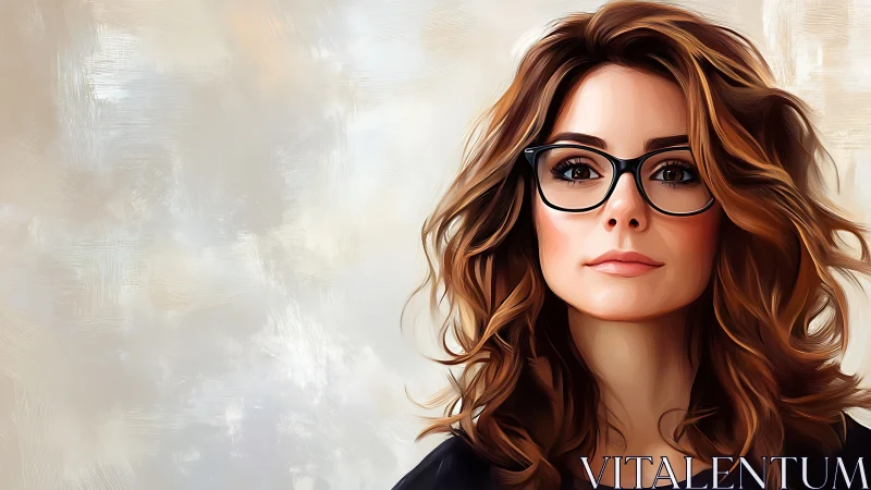 Portrait shows confident woman with glasses and wavy hair