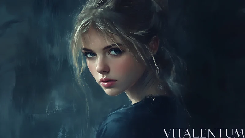 Softly lit digital portrait of a thoughtful young woman.