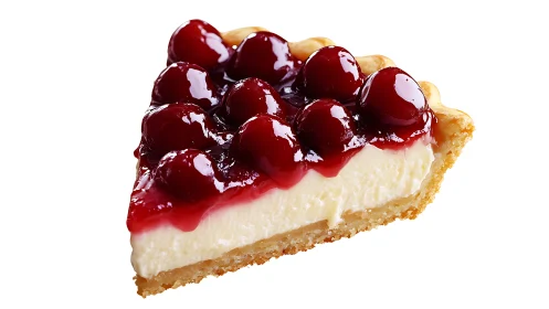 Juicy cherry cheesecake slice glows with glossy sweetness