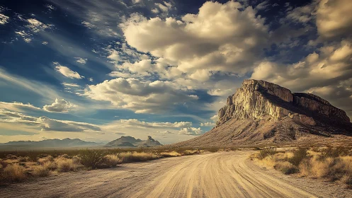 Arid mesa escarpment under dynamically stratified desert sky.