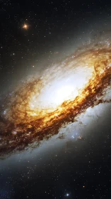 Spiral galaxy core with bright dust lanes in deep space.