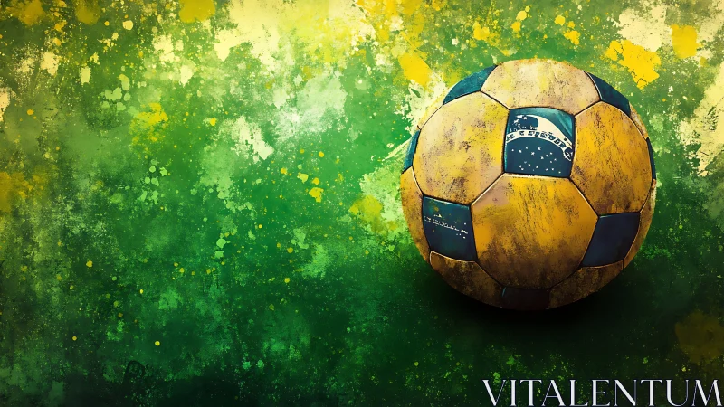 Weathered Brazil ball drifting through splashed stadium dreams.
