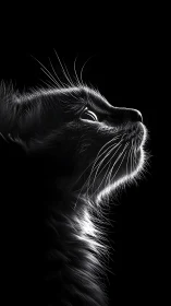 Feline profile rendered with high contrast monochromatic lighting technique.