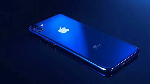 Striking Blue iPhone in Digital Spotlight.