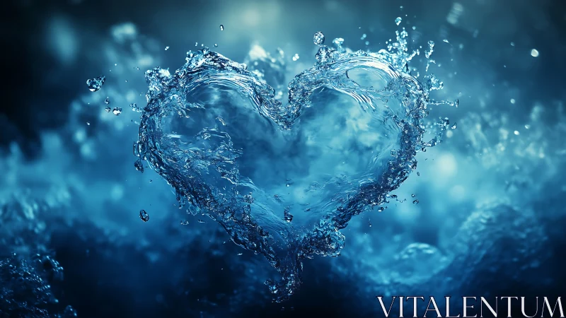 Water Heart Splash. Dynamic Blue Aquatic Form.