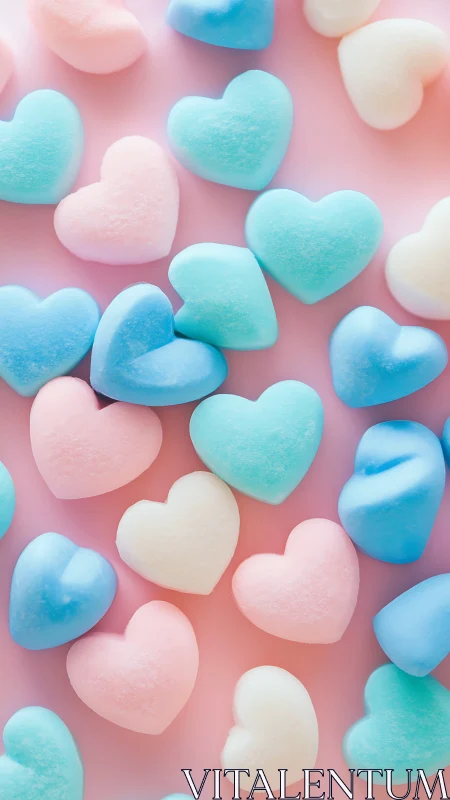 Arranged heart-shaped confections on pink surface.