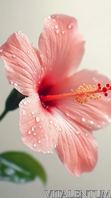 Soft coral hibiscus kissed by fresh morning raindrops.