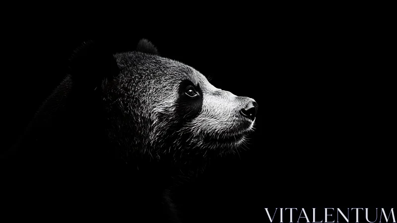 Monochrome side-profile illumination of panda cranial contours.
