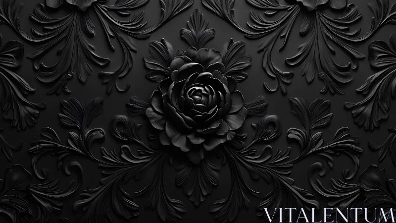 Monochrome baroque rose relief with high-gloss micro-shading.