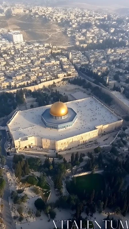 Golden dome quietly crowns stone terraces above the city