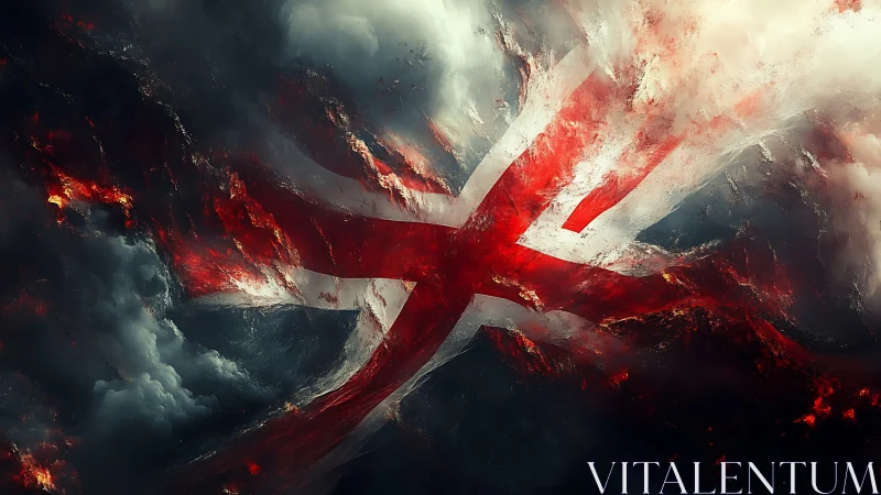 A Dramatic Red Cross Blazes Through Stormy Skies