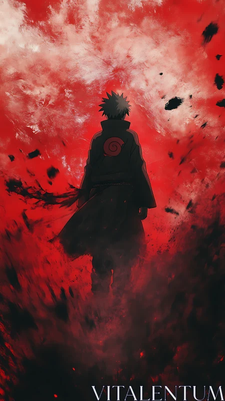 Stormstruck ninja silhouette stalking through scarlet chaos.