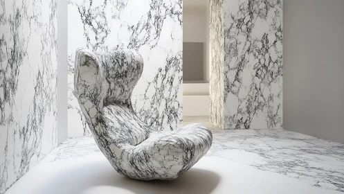 Marble patterned lounge chair in minimalist interior.