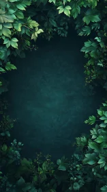 Green foliage border around dark textured background.