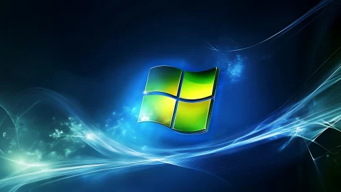 Windows-style quad window logo on abstract blue field.