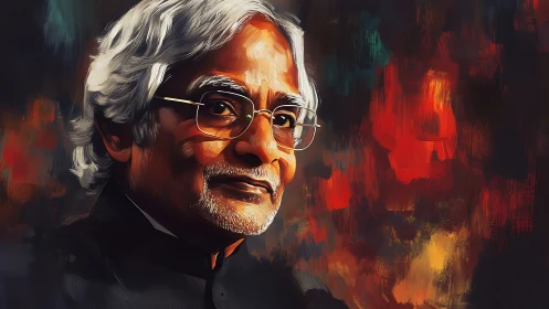 Warm-lit elder portrait in swirling ember-toned brushwork.