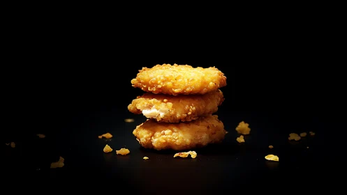 Studio-lit stack of crispy fried nuggets isolates texture