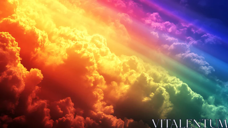 Multicolored cloudscape with diagonal spectral light bands.