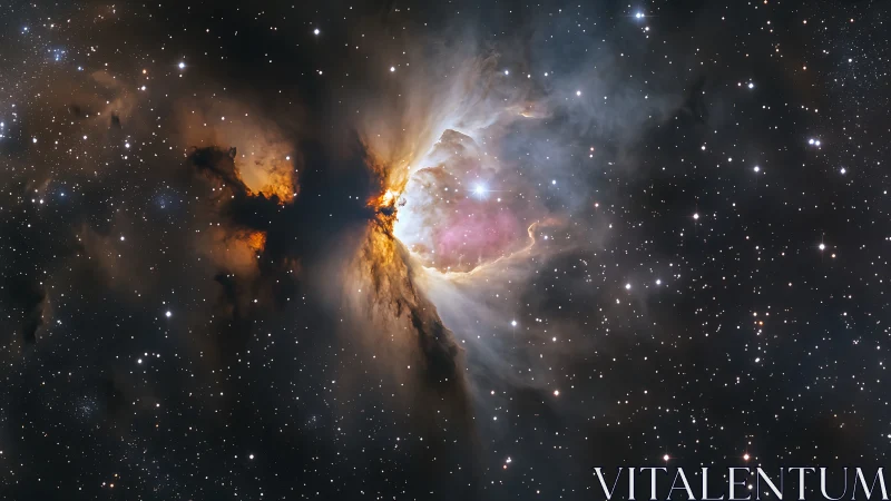 Stellar bloom ignites a nebular cradle in velvet night.