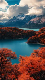 Mountain lake landscape presents altered foliage color palette