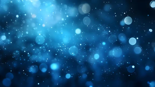 Abstract blue bokeh lights with glowing particles, digital style.