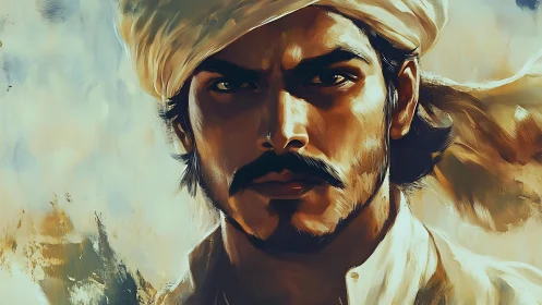 Intense turbaned portrait in sunlit painterly brushwork.