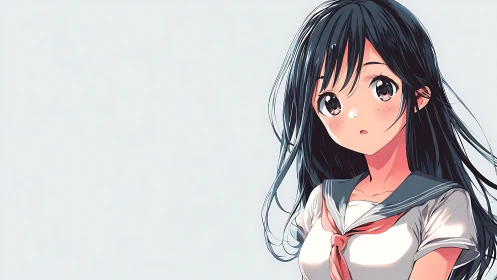 Anime schoolgirl portrait shows soft lighting and open gaze