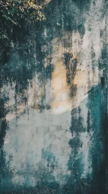 Weathered concrete wall shows peeling paint and surface stains