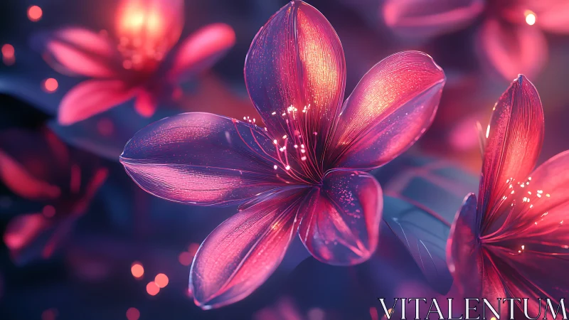 Luminous magenta flowers glow against deep violet bokeh