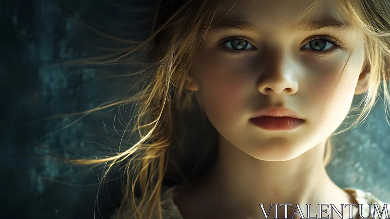 Young girl gazes into soft light with quiet, soulful intensity
