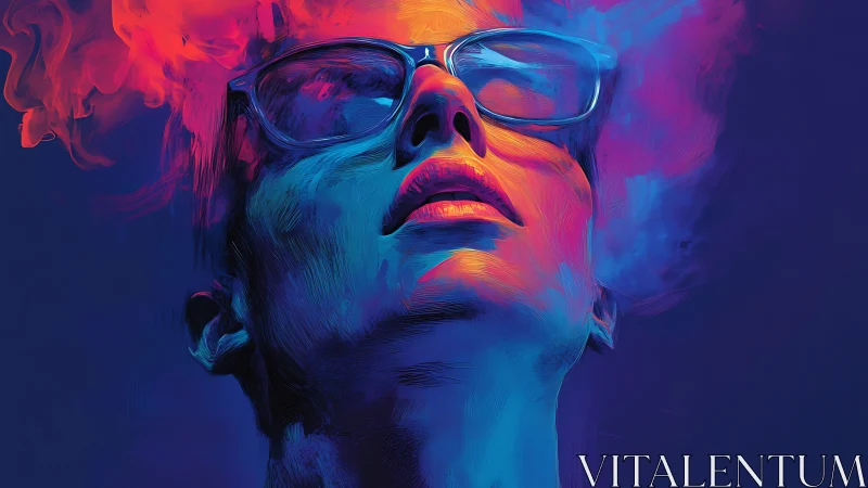 Neon portrait elevates upward gaze through vibrant smoke light