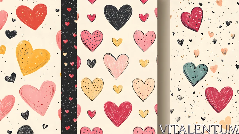 Chromatic Heart Pattern Composition with Polychromatic Symbols.