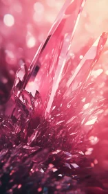 Iridescent pink crystal cluster rendered in hyperreal 3D lighting