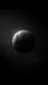 Monochrome high-contrast football isolated in cinematic void