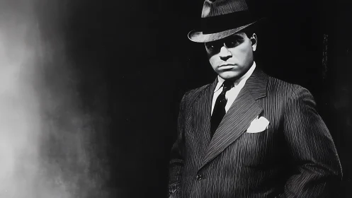 Cool suited figure in classic film noir style lighting.