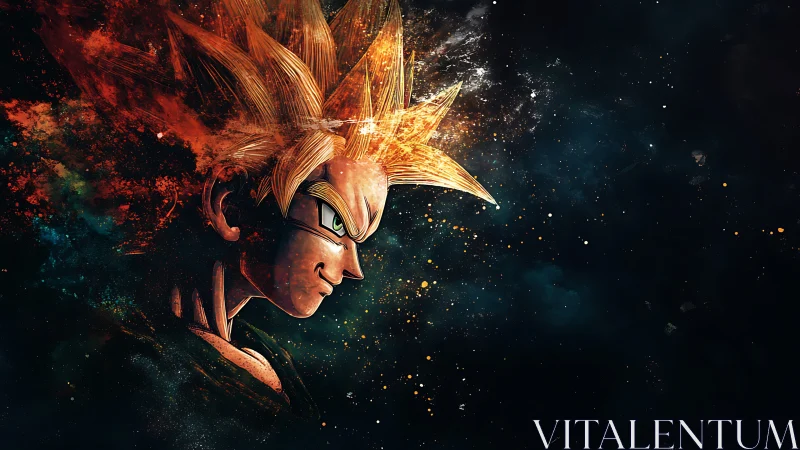 Energetic anime warrior portrait with fiery particle dispersion