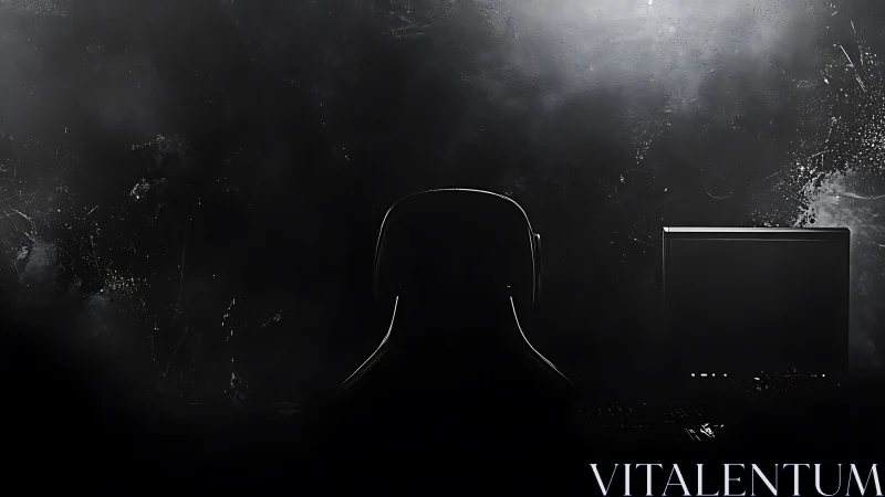 Dark gaming setup silhouette suggests minimalist tech workspace