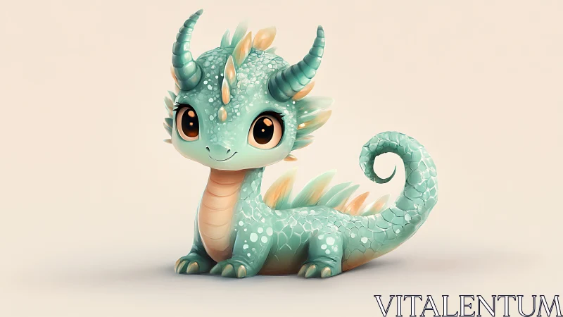 Small teal dragon character with horns and curled tail.