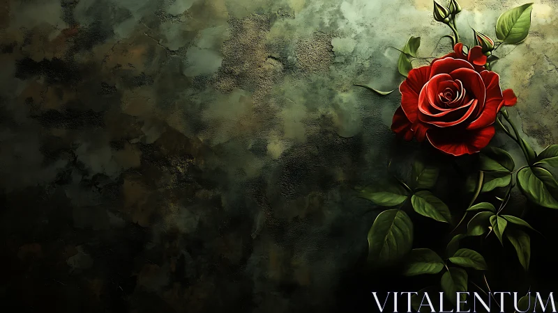 Red Rose Against Weathered Textured Background.