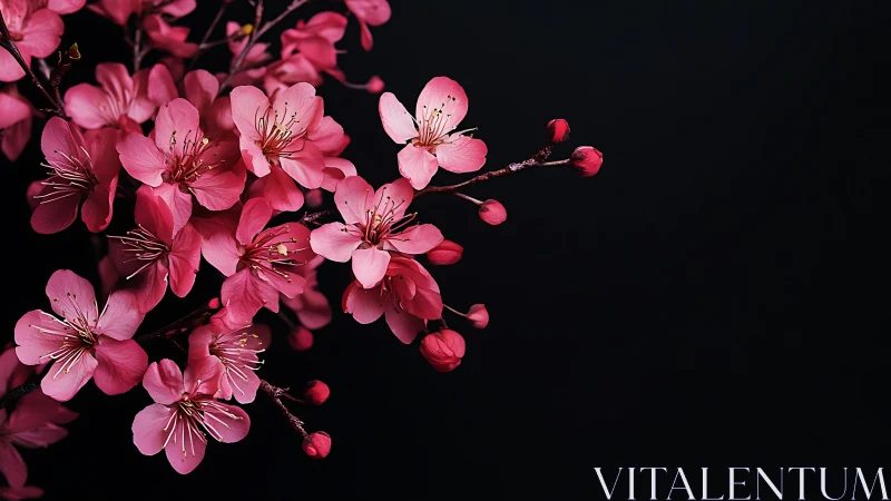 Pink Cherry Blossoms Burst Against Midnight.