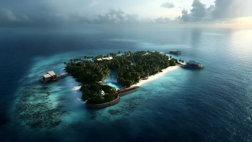 Tropical Island Resort Surrounded by Turquoise Coral Waters