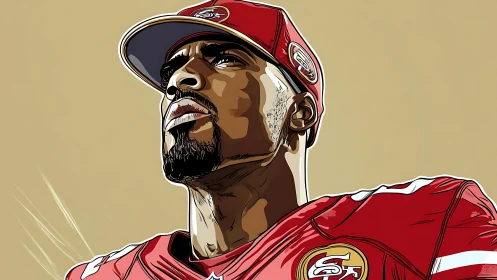 Bold digital portrait of determined American football player.