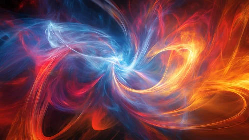 Fractal energy vortex with colliding blue and orange light.
