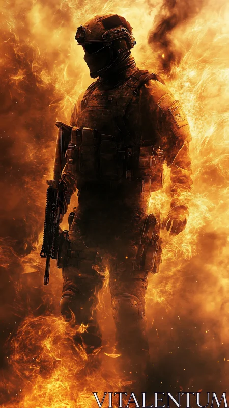 Firewalk soldier strides through molten smoke and sparks