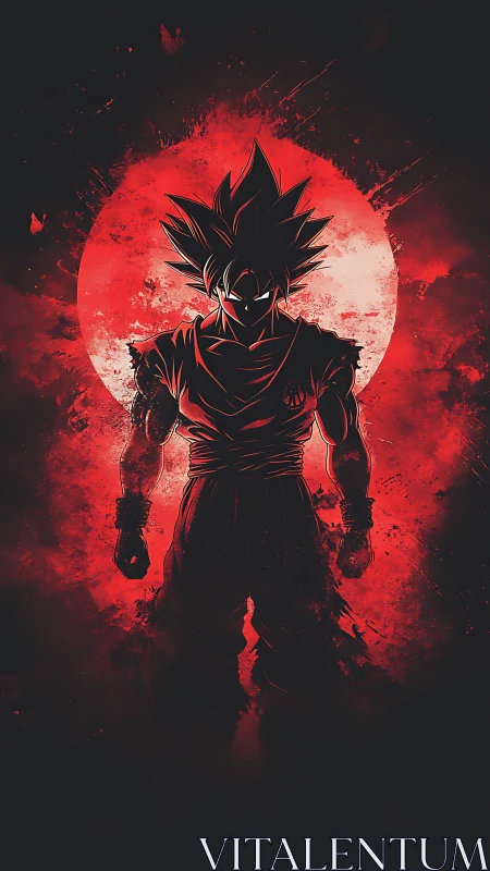 Saiyan warrior silhouette ignites before a blood-red moon.
